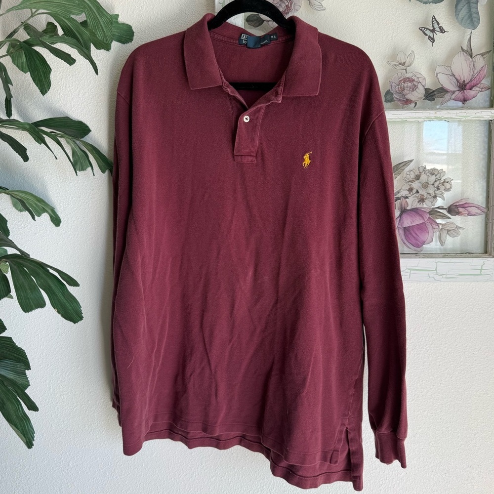 Ralph Lauren Maroon Long Sleeve Polo Shirt Men’s Size XL